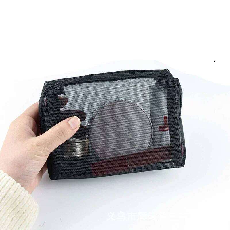 1pcs Zipper Cosmetics Transparent Mesh Women Necessary Organizer Fashion Small Large Black Toiletry Bags Makeup Pouch Case Y260206