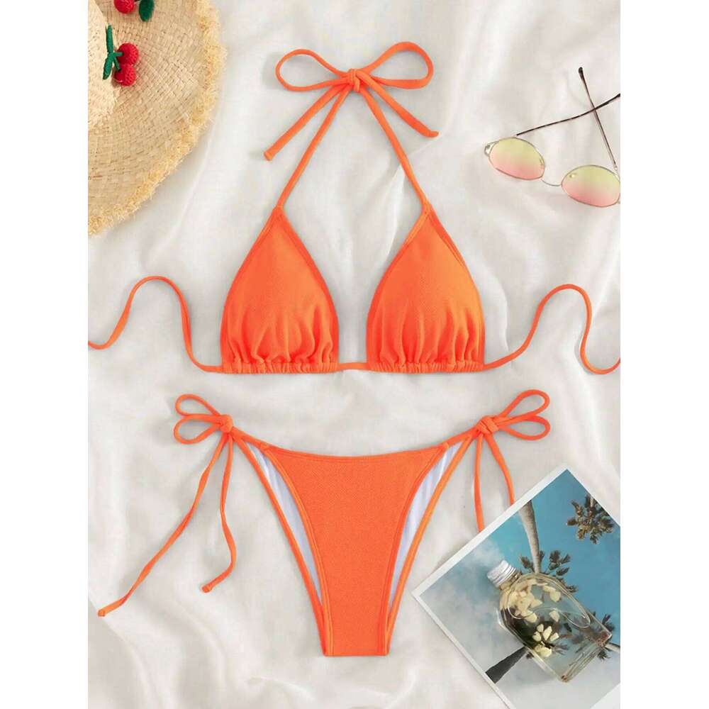 Summer orange split bikini set eye-catching sexy beach suitable for women swimming hot spring XJ260206