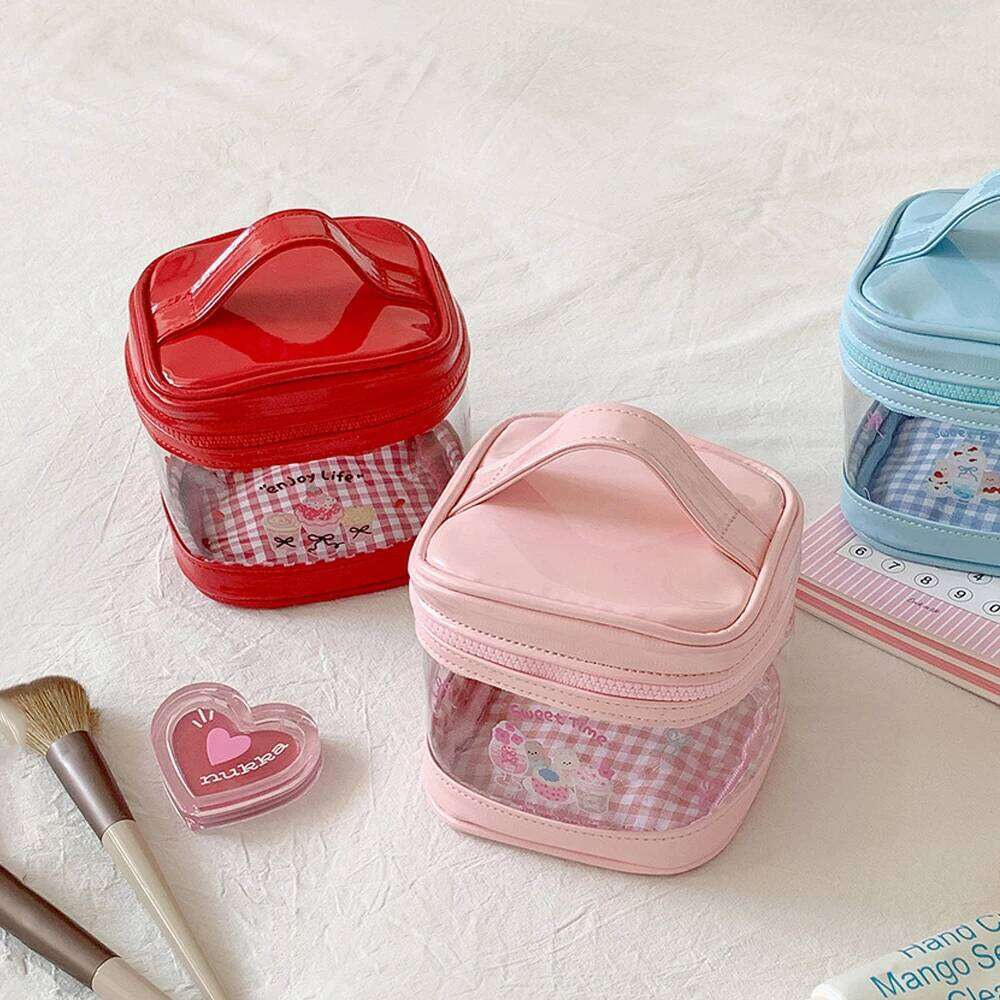 Cartoon Transparent Makeup Cute Doll Storage Pouch Portable Toiletry Bag for Girls Student Cosmetic Organizer Y260206
