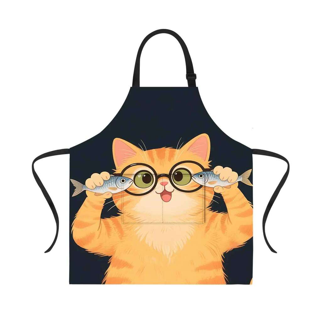 Funny Fish Cat Women Men with Pockets, Adjustable Kitchen Chef Aprons for Cooking Cute Apron S260205