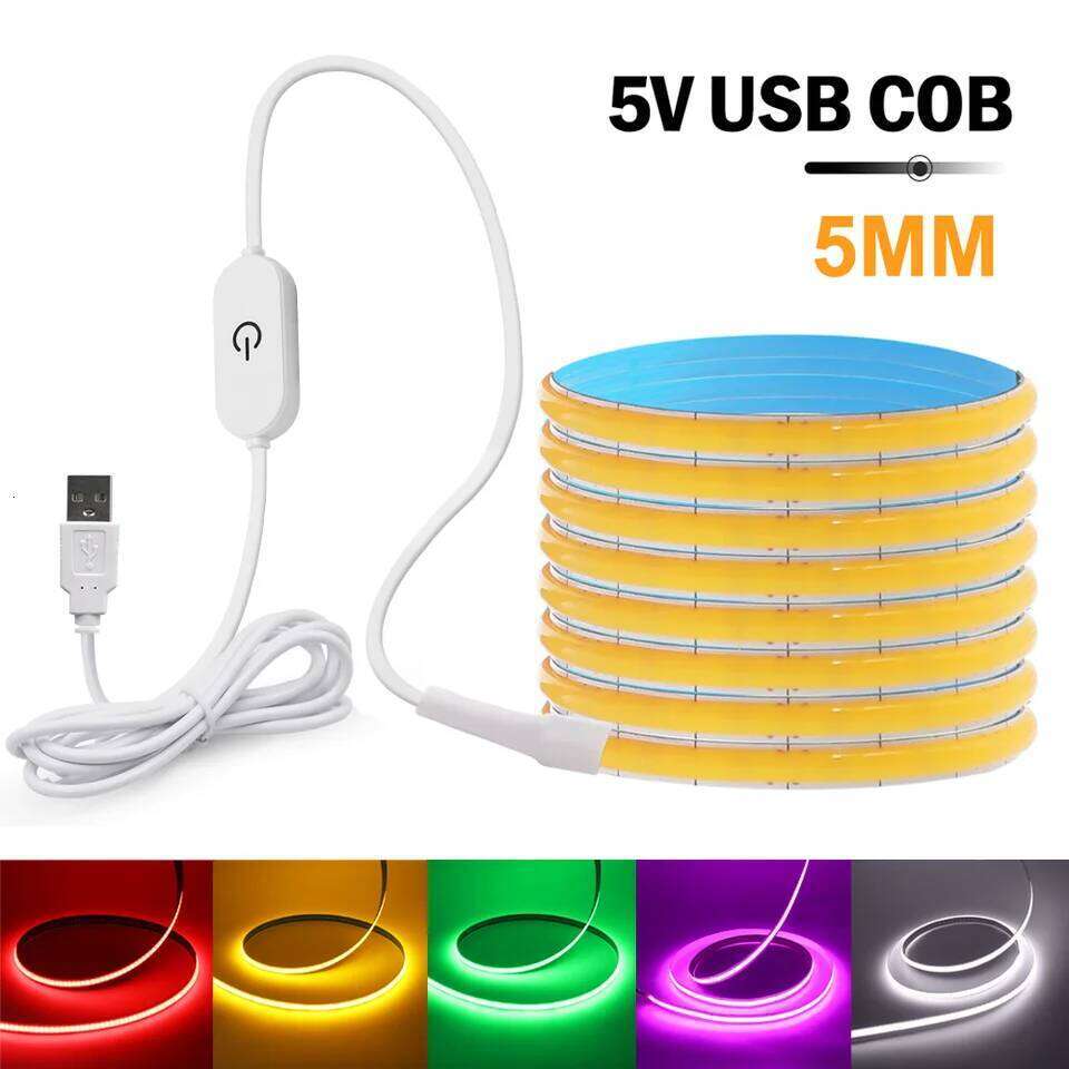 5V USB LED COB Light Strip Touch Dimmer Flexible Diode Tape 5mm 320Leds/m Linear Ribbon Indoor Lighting DIY TV Mirror Backlight Z260206