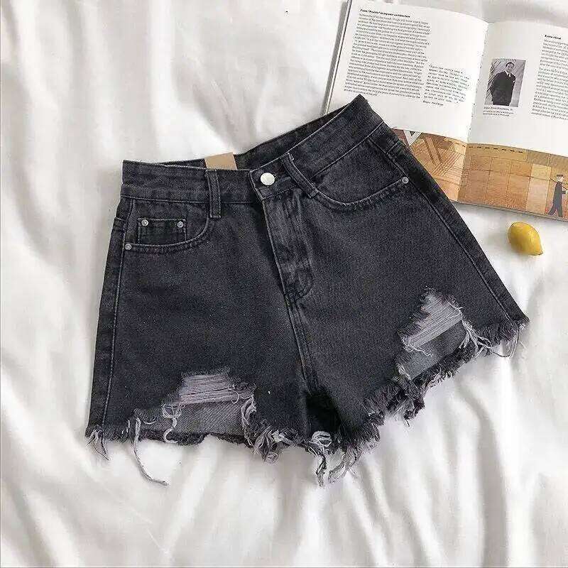Summer Korean Denim Women Fashion Casual High Waist Ripped Jeans Pocket Tassel Y2K Hot Pants Streetwear Jean Shorts XJ260206