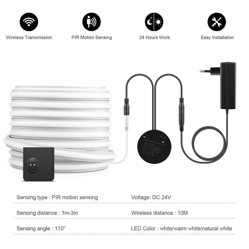 Two PIR Motion Sensor Switch LED Under Cabinet Kitchen Lights 24V COB Real Silicone Neon Casing Lamp for Bed Stair Corridor Deco Z260206