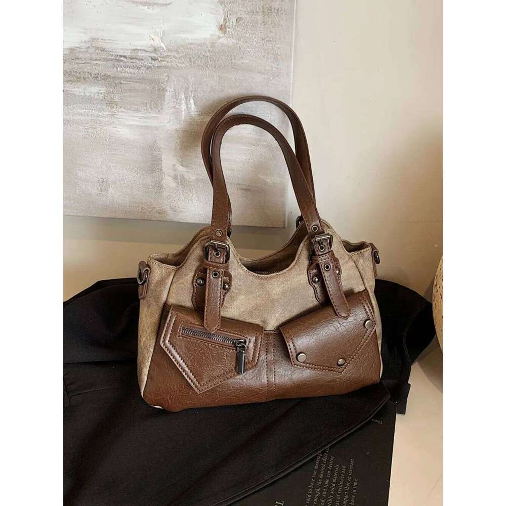 Motorcycle Shoulder Bag Trendy Retro Tote Sac Femme Autumn Hit Color Bags for Woman Multi-function Bolso Bolsos De Mujer Y260205