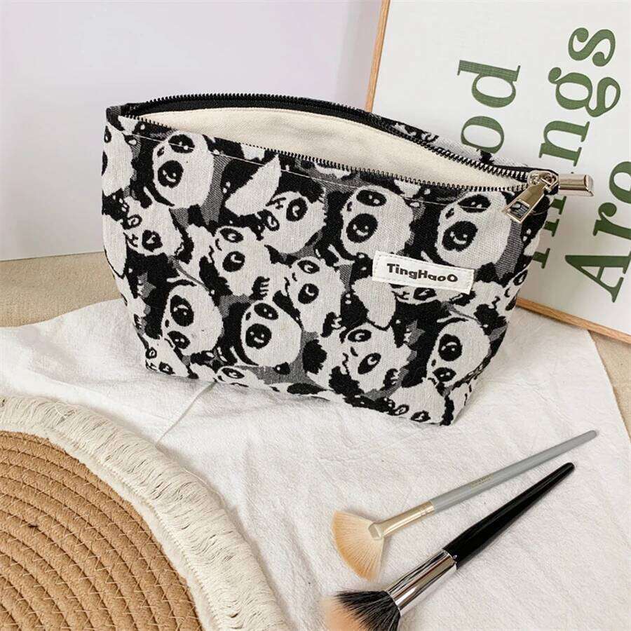 Panda Cosmetic Women's Canvas, Small Cosmetics Storage Portable Travel Amenity Commuter Liner Bag, Coin Purse Y260206