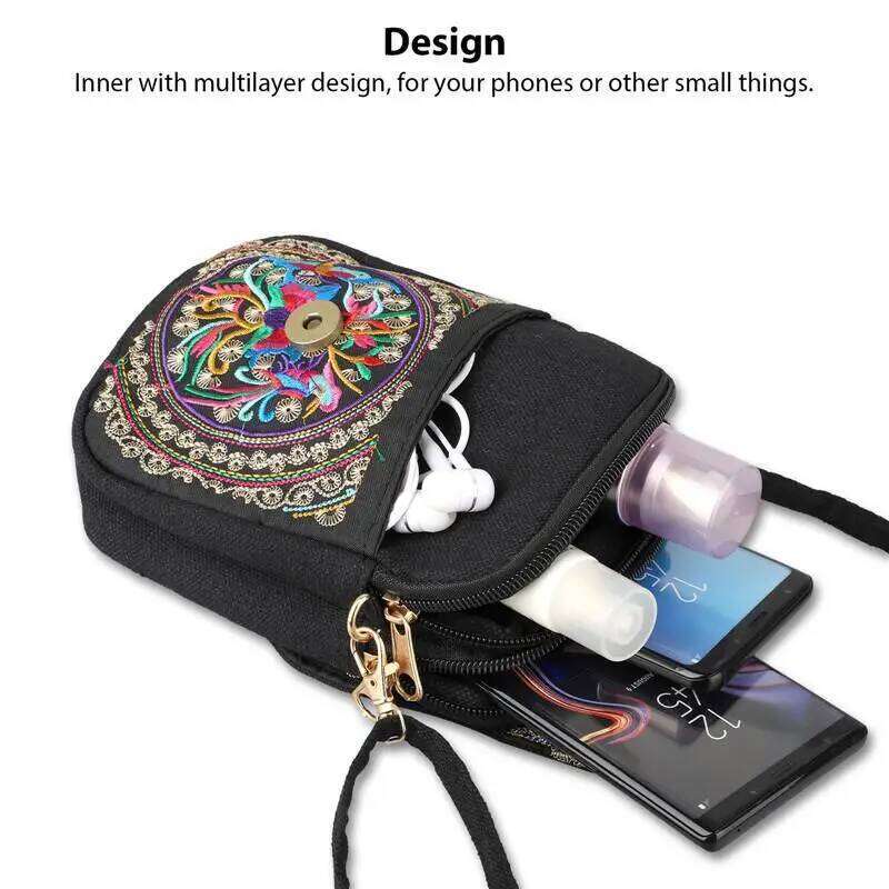 Embroidered National Style Cloth Waist Bag Oblique Span Shoulder Coin Mini Wallet Carry Vertical Square XJ260129