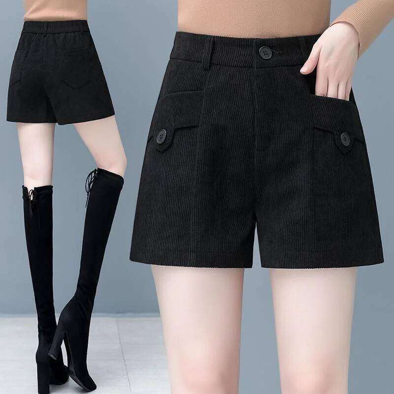 For Women Autumn Winter New Arrival High Waist Loose A Line Wide Leg Slim Fit Corduroy Outerwear Boot Shorts XJ260206