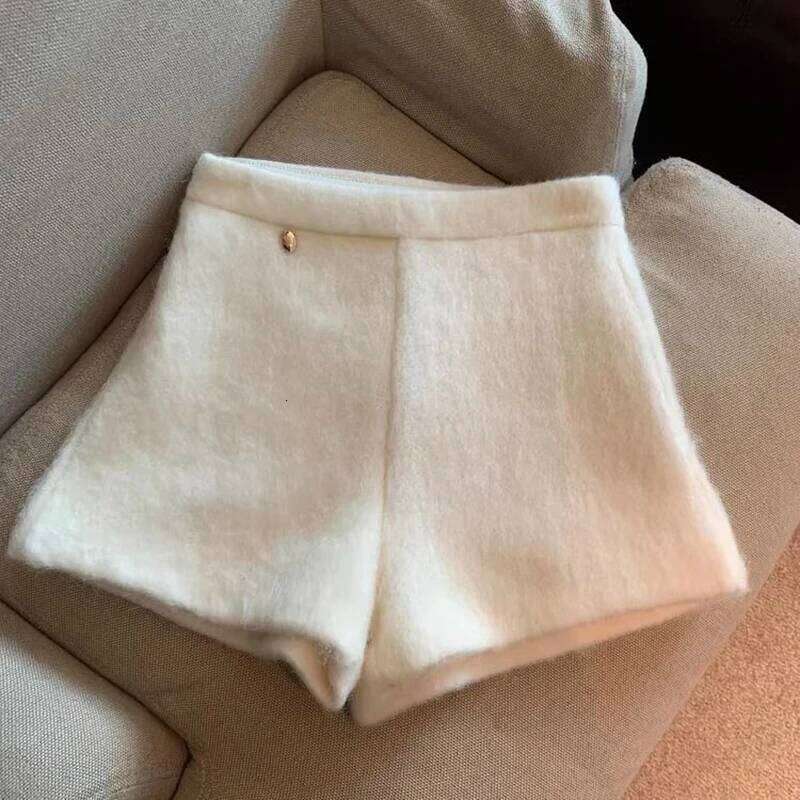 High Waist Woolen Women Y2K Streetwear Autumn Winter Casual Wide Leg Small Fragrance Zipper Hottie Straight Shorts XJ260206