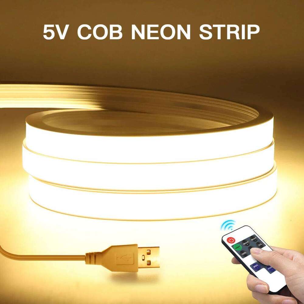 USB 5V Remote Control Dimmable Pure Silicone Tube COB Neon LED Strip Light Waterproof For Garden Bedroom Kitchen Backlight Decor Z260206