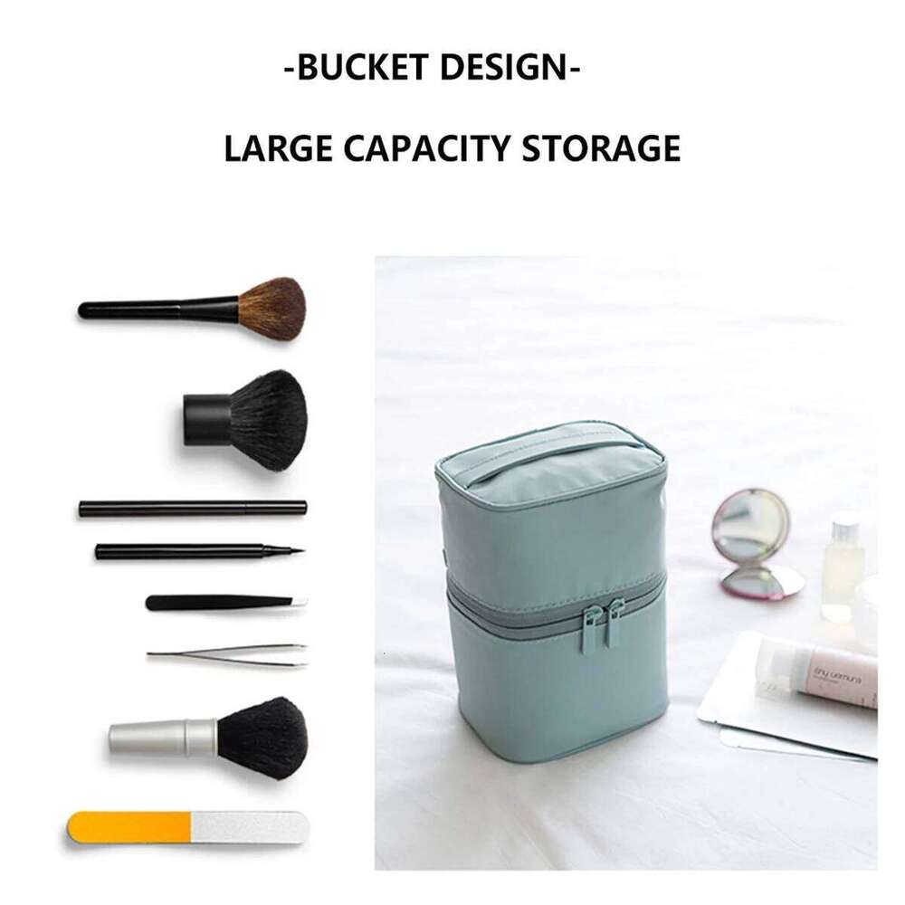 Cylinder Cosmetic Bag with Inner Pocket Portable Waterproof Travel Organize Makeup Pouch Y260206