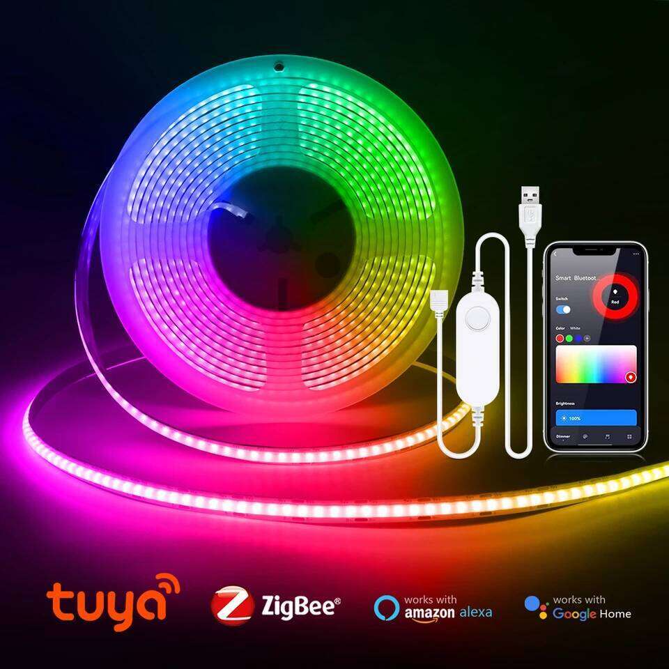 ZigBee LED Strip Smart Tuya COB Lights USB 5V Dimmable FOB Tape wifi Controller Bedroom Kitchen Cabinet TV Room Decor Alexa Lamp Z260206