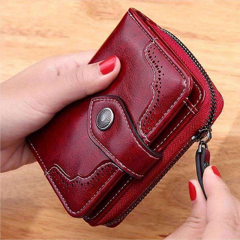Women's Hollow Wallet Oil Wax Leather Money Clip High Quality Hasp Zipper Purse Female Clutch Coin Card Holders Bolsos Y260206