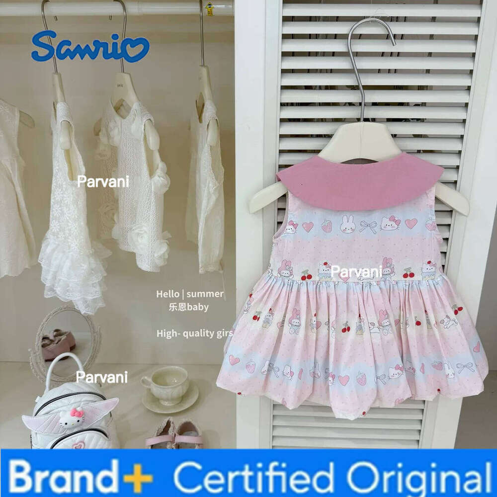 Sanrio Hello Kitty Anime Children Cartoon Princess Doll Collar Kawaii Summer Sweet Fashion Korean Version Dress H260206 - view 5