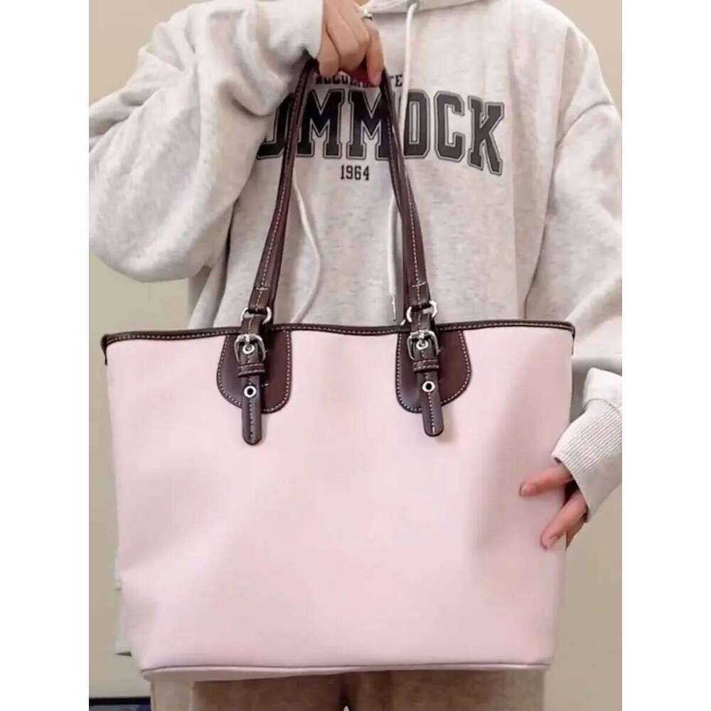 Retro Nylon Pink Tote Wallet Women Fairy Core Sweet Cute Large Capacity Handbag Student Versatile Vintage Underarm Bag 2025 Y260205