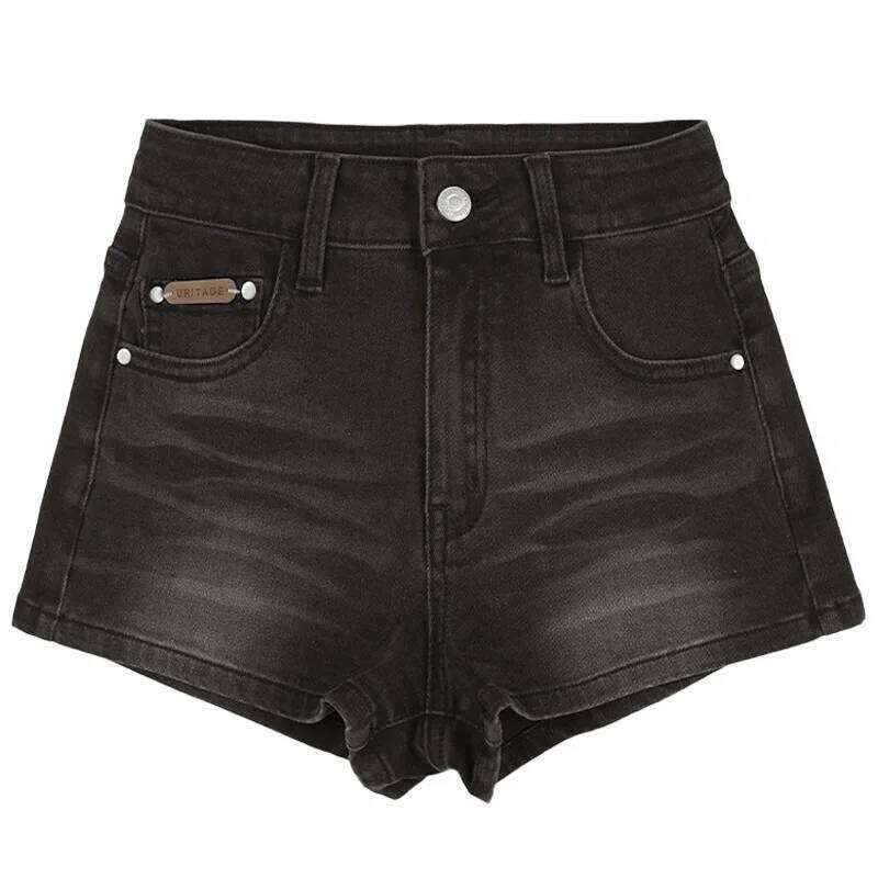 Solid-color Stretch Thin Denim Shorts. New Summer Fashion and Versatile, Comfortable High-waisted A-line Shorts for Women C260206