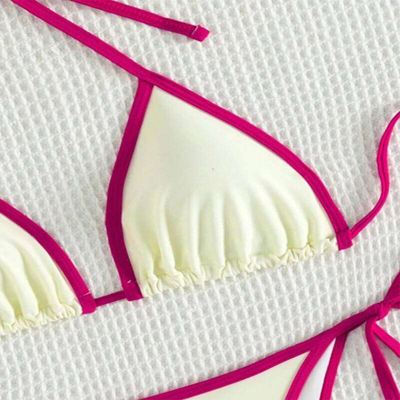 Yiiciovy Sexy Halter Bikini Set Women's 2 Piece Swimsuits Summer Contrast Line Triangle Thong Swimwear Brazilian Bathing Suits Z260206