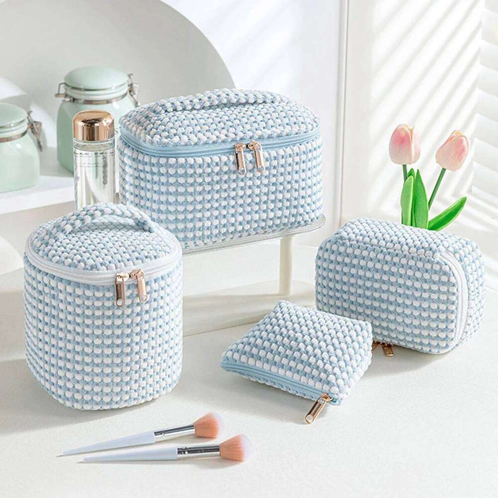4piece/set exquisite blue white striped makeup bag set, four different sizes for daily items,cosmetics, and lipstick storage Y260206