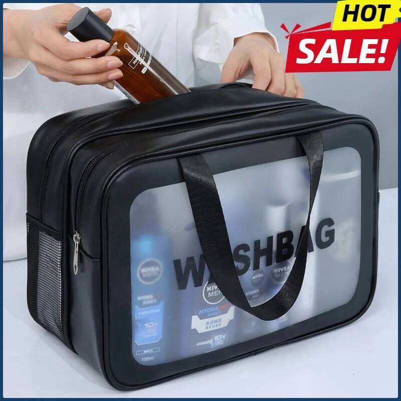 Dry-wet separation double transparent PU makeup portable washing cosmetic storage bag travel fitness swimming essentials Y260206