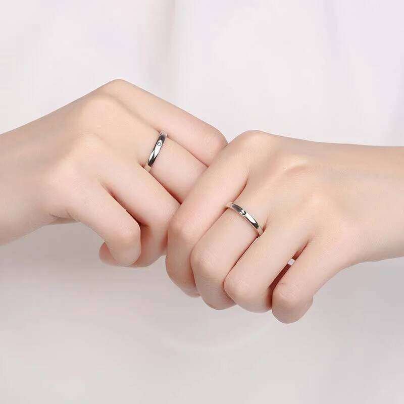 2Pcs Sliver Color Sun Moon Couple Rings for Women Men Simple Heart Matching Open Adjustable Finger Ring Set Wedding Jewelry Gift W260206