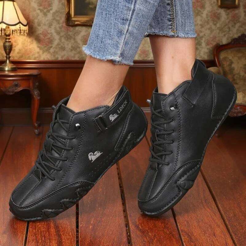 Women's Casual Bare Boots Fashionable Ankle Comfort Soft Soled High Top Luxury Brand Retro Anti Slip Lace Up Walking Shoes