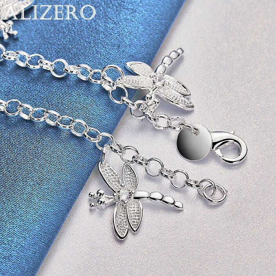 ALIZERO Silver Bracelet Crystal Zircon Dragonflys Charms Bracelets For Women Fashion Wedding Party Jewelry Gifts 26H0206
