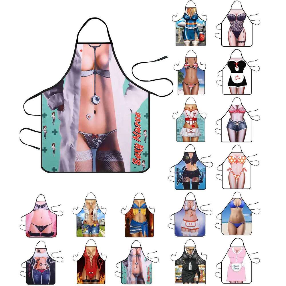 Creative Sexy Men And Women Barbecue With Fun Printing Prevention Water Single Party Funny Apron For Gifts S260205