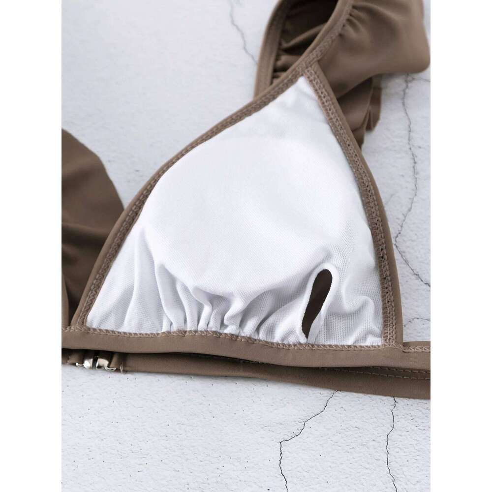 New Solid Color Bikini Swimsuit Women's Sexy Pleated Multi-Color Swimwear Z260206