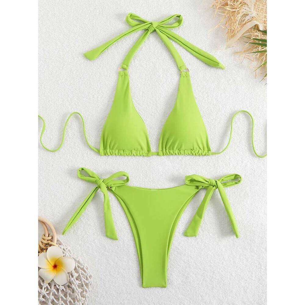 Woman Swimsuits 2025 Sexy Bikini Women Swimwear Halter Tie Bathing Suit Lace Up Beach Wear Swimming Fo Female Thong Bikinis Sets XJ260206
