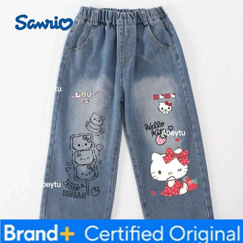 Sanrio Cinnamoroll Boy u Hello Kitty Jeans My Melody Pants Girl Kawaii Straight Trousers Anime Gift H260206