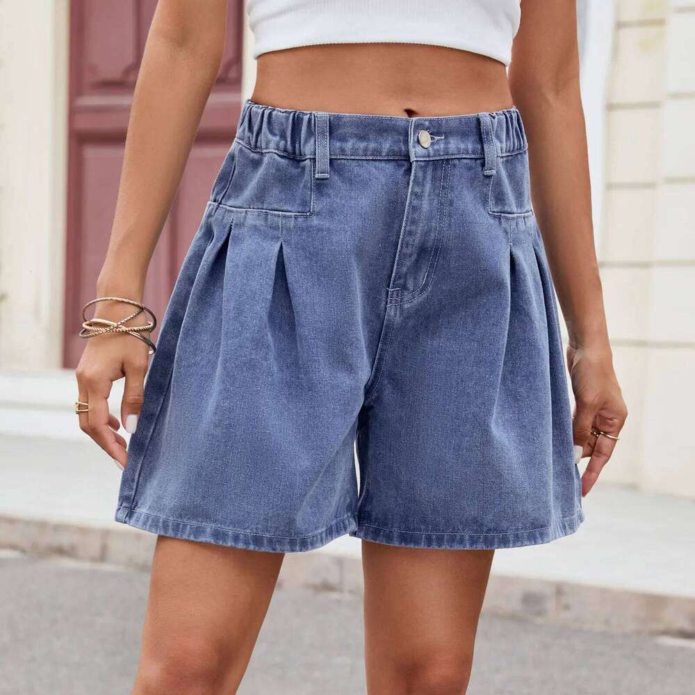 Summer New Women Elastic Waist Denim Shorts. Women's Casual Loose Short Jeans. Street-style Personality Three-quarter Pants C260206