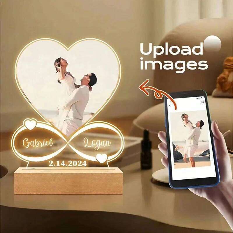 Creative Custom Acrylic Heart-shaped Photo Frame Desktop Small Table Lamp Personalized Valentine's Day Anniversary Couples Gift S260205