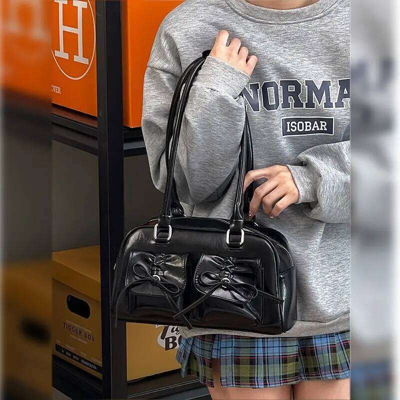 Fashion Bow Women's Bowling Shoulder Bags Portable High Capacity Ladies Underarm Pillow Bag Commuter Female PU Leather Handbags Y260205