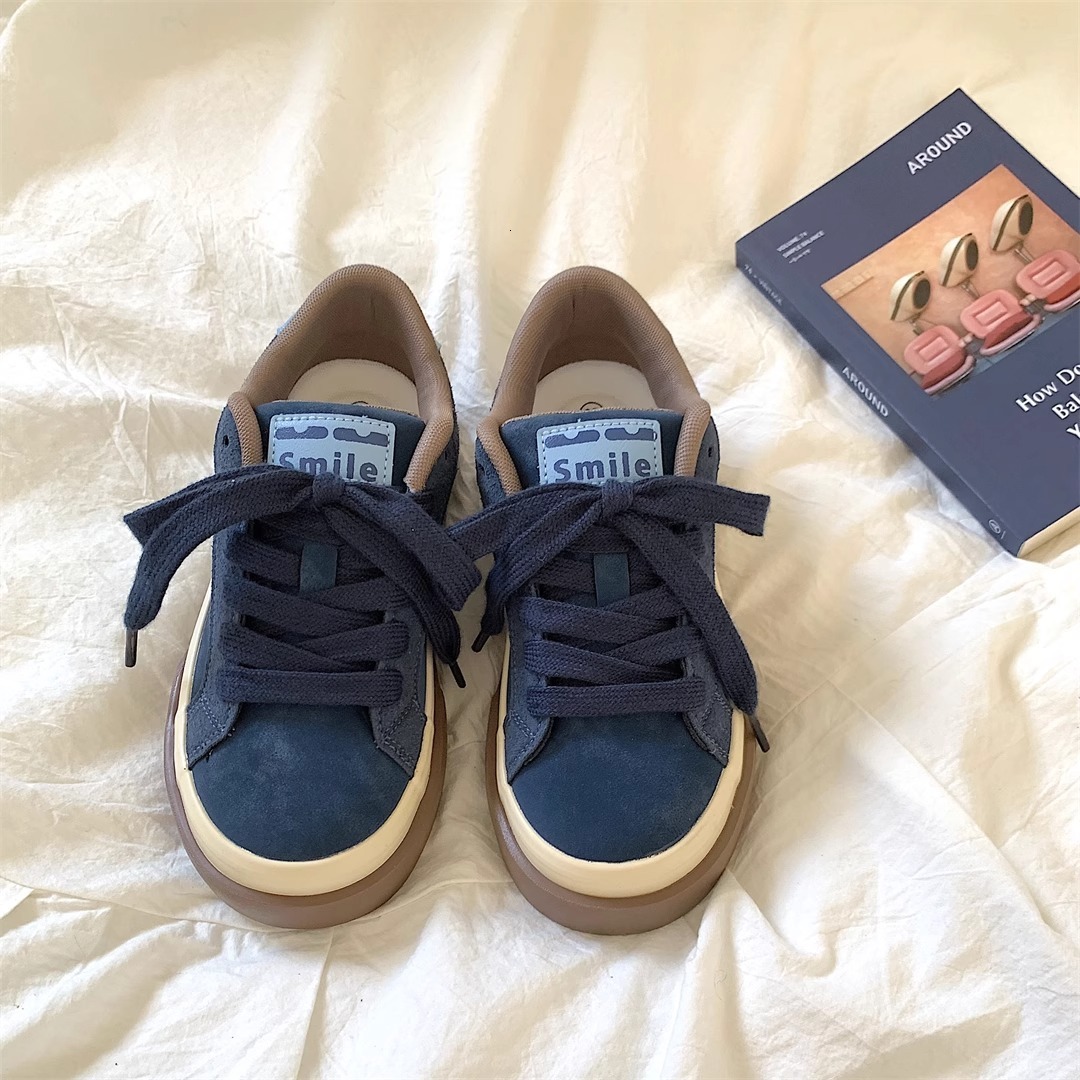 Vintage Blue Thick-Soled Sneakers for Women 2025 Spring New Ins Style Versatile Niche Design Sports Casual Shoes