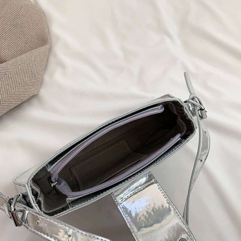 Women's Handbags New Shoulder Luxury Design Glossy PU Armpit Party Fashion Handbag Patent Leather Silver Bag Y260205