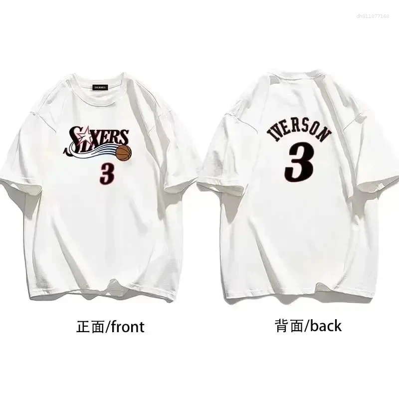 Men's T Shirts Summer Short-sleeved 76ers Iverson No. 3 Training Wear Sports Pure Cotton T-shirt Teet Oversized Loose TopS