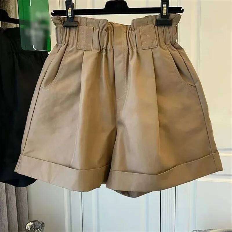 Women's Solid Color High Waisted Shorts Elastic Waist Wide Leg Casual Short Pants 2025 News H260206