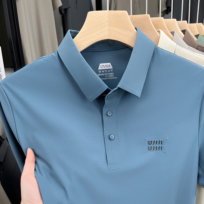 Free shipping 2026 summer new ice silk fashionable casual short sleeved men's breathable and comfortable business polo shirt