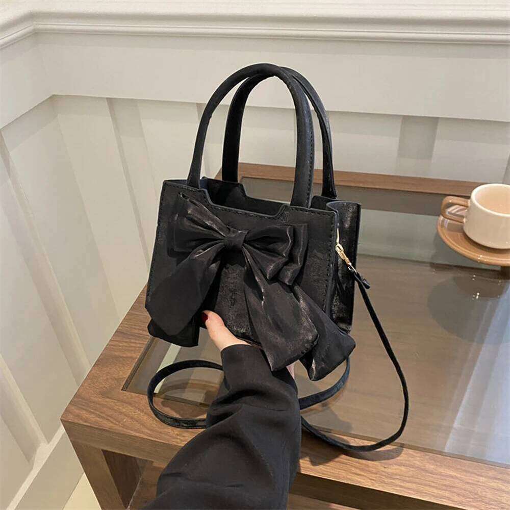 Women PU Bow Handbag Fashion Shoulder Large Capacity Square Tote Solid Color Simple Crossbody Bag for Party Vacation Y260205