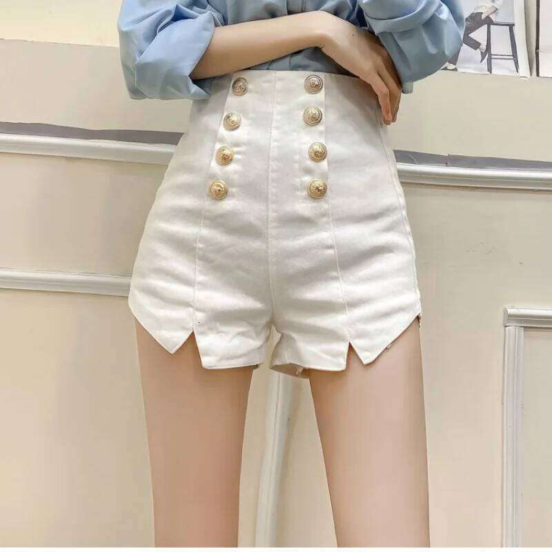 Summer New Korean Double Breasted Black A-line Shorts Women High Waisted Pockets Sexy Trendy Straight Thin Short Pants 2024 H260206