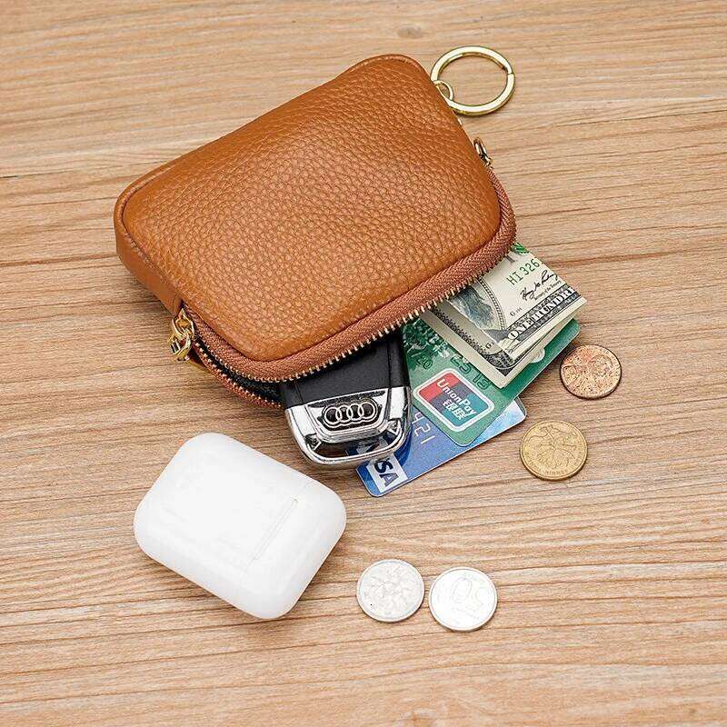 Multi - Color PU Leather Mini Zipper Coin Purse with Keychain Portable Small Wallet Y260206