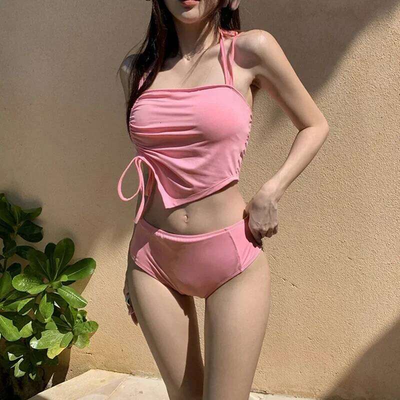 Sexy High Waist Bikinis Two Pieces Swimsuit Women Swimwear Drawstring Beach Wear Bathing Suits Korean Bikini Set Pool 2024 XJ260206