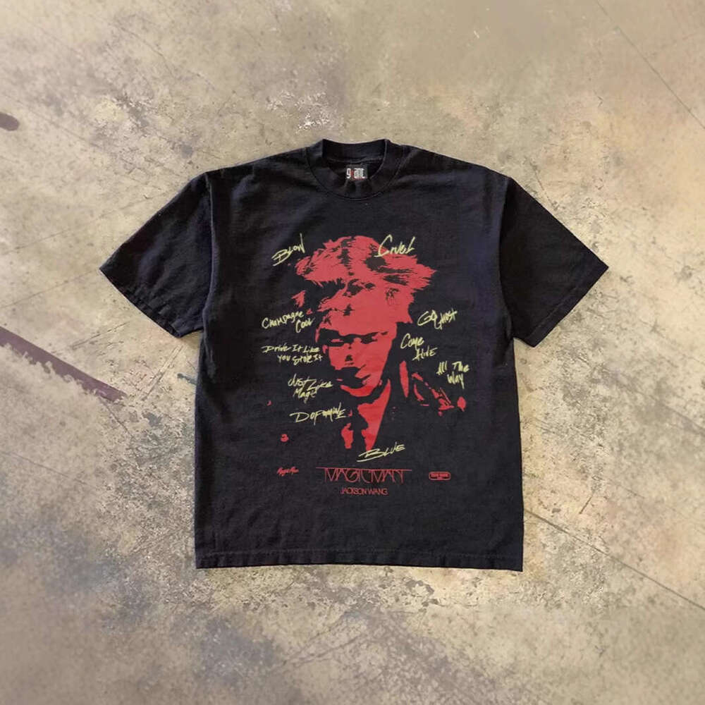 250g heavy-weight pure cotton! American-style oversized character print couple's loose-fitting short-sleeve T-shirt for women and men, trendy for