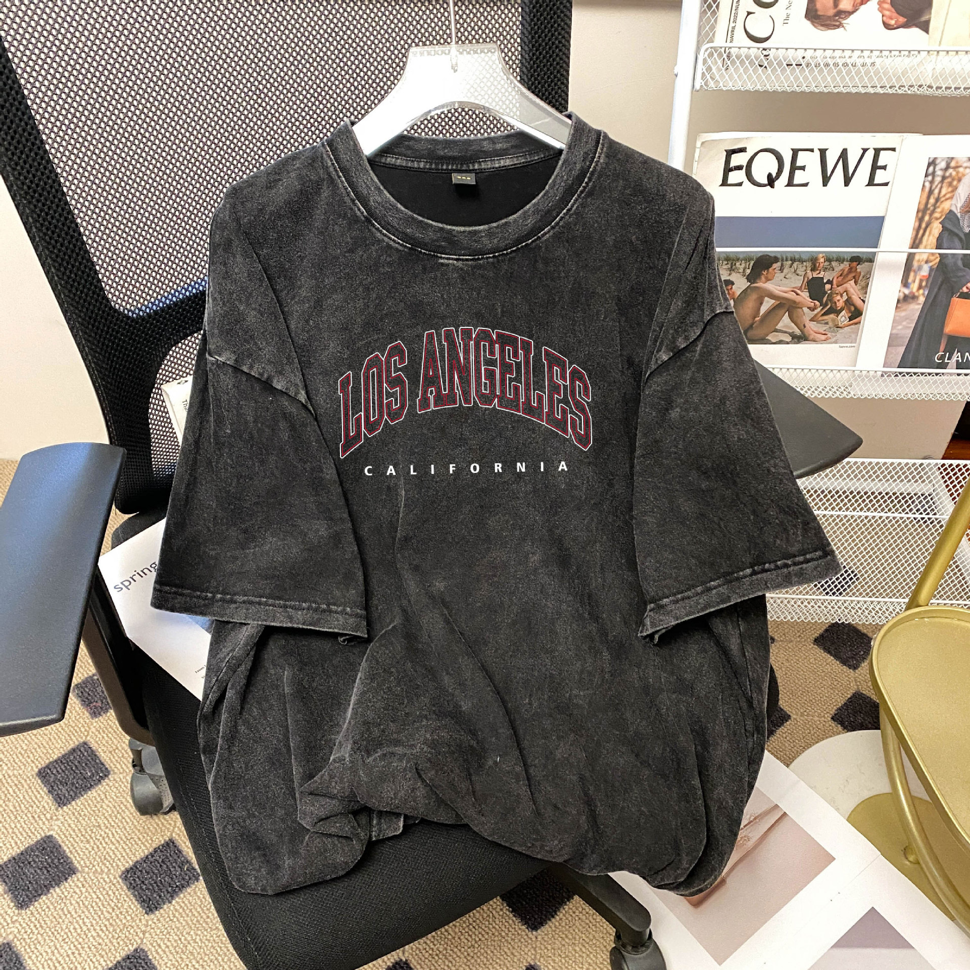 Washed Cotton Short Sleeve T-Shirt Women Summer Print Loose BF Lazy Matched Upper Apparel Korean Style Crew Neck Tee