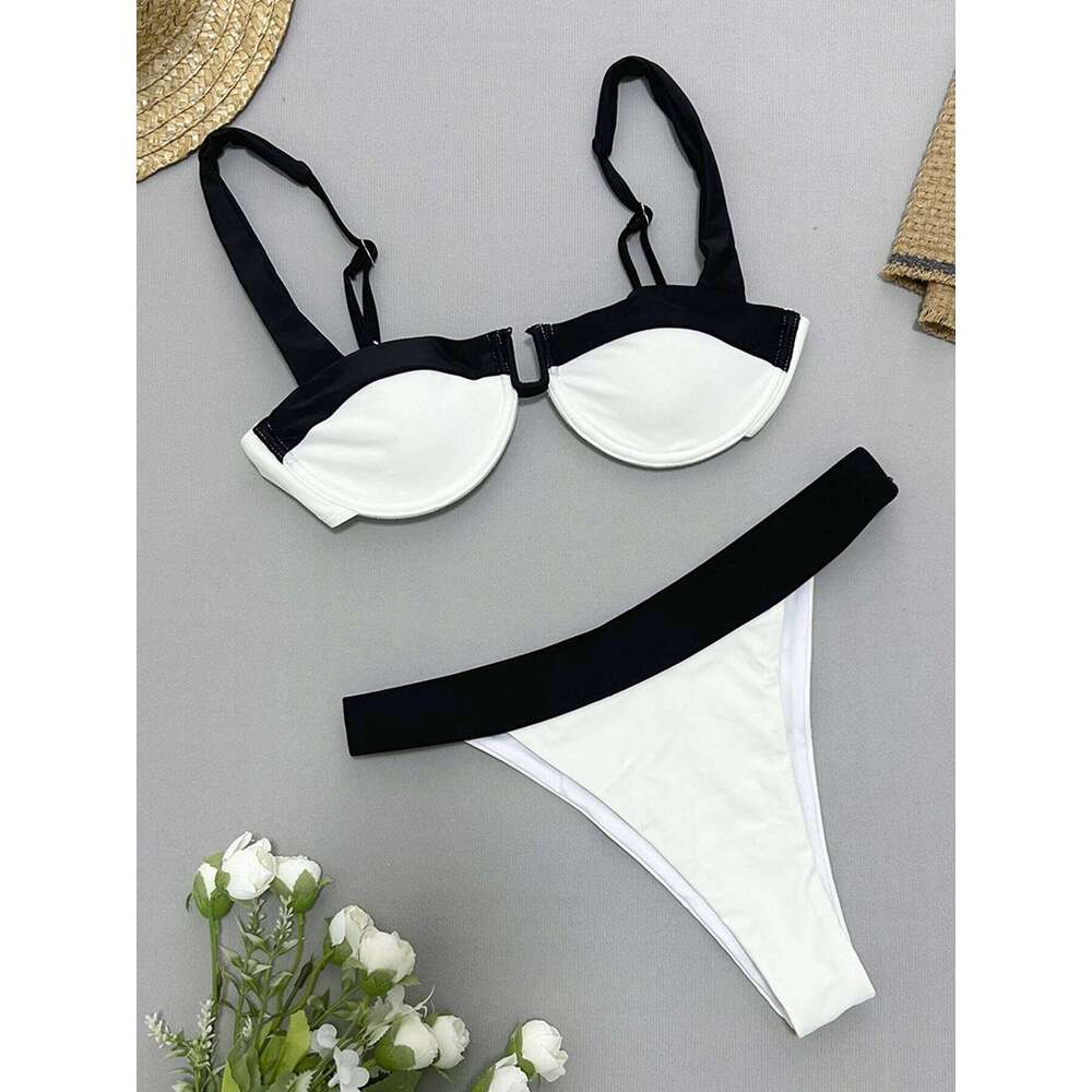 2024 New Sexy U-Bar Bikini Sets Swimsuit For Women Push Up Swimwear Contrast Color Patchwork Bathing Suit Two Pieces Beachwear Z260206