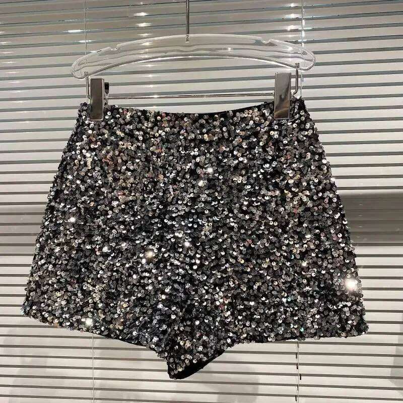New Autumn Black Velvet Women Sequined Shiny Versatile Short Clubwear Shorts Hot Pants High Street XJ260206