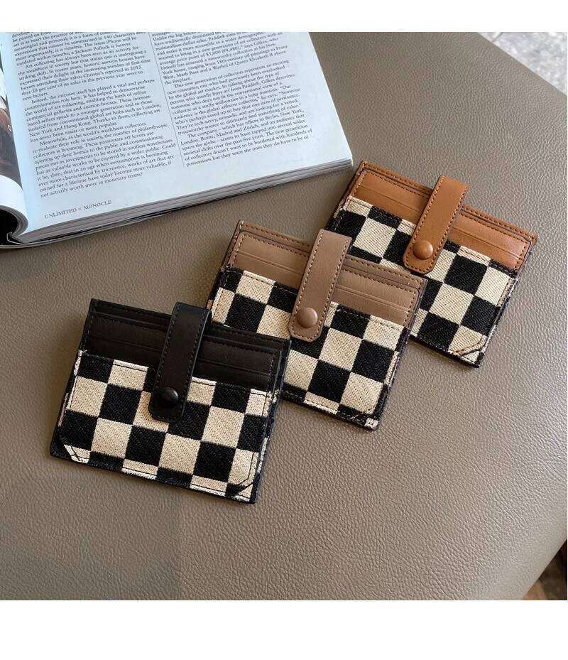Delicate Vintage Grid Canvas Mini Card Holder Women Slim Multifunctional Driver License Pouch Y260206