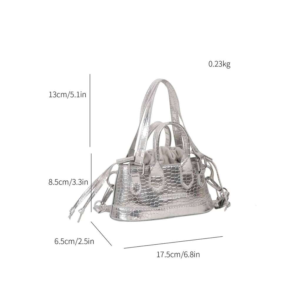 Lightweight Business Casual Mini Metallic Crocodile Embossed Bucket Drawstring Design Novelty Bag For Teen Girls Women Y260205