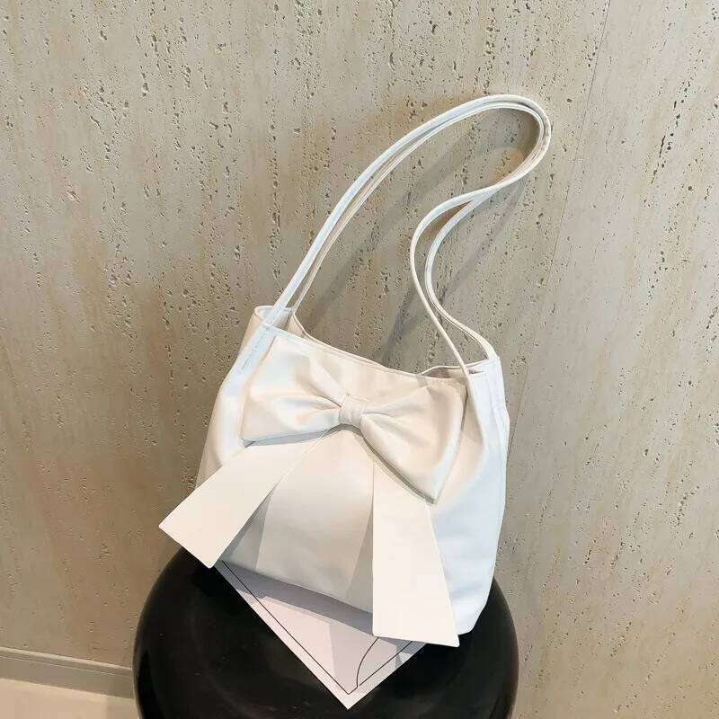 Women's Leather Bags, Sweet Stylish Butterfly Bow Tote Bag, Solid Color Simple and Versatile Single Shoulder Handbag Y260205