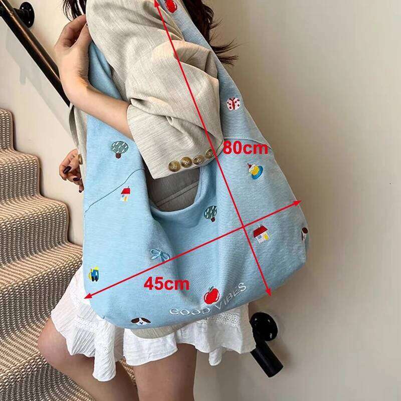 Korean Embroidered Denim Tote Womens New Style Large Capacity Commuter Shoulder Crossbody Bag For Fashion Gift Y260205
