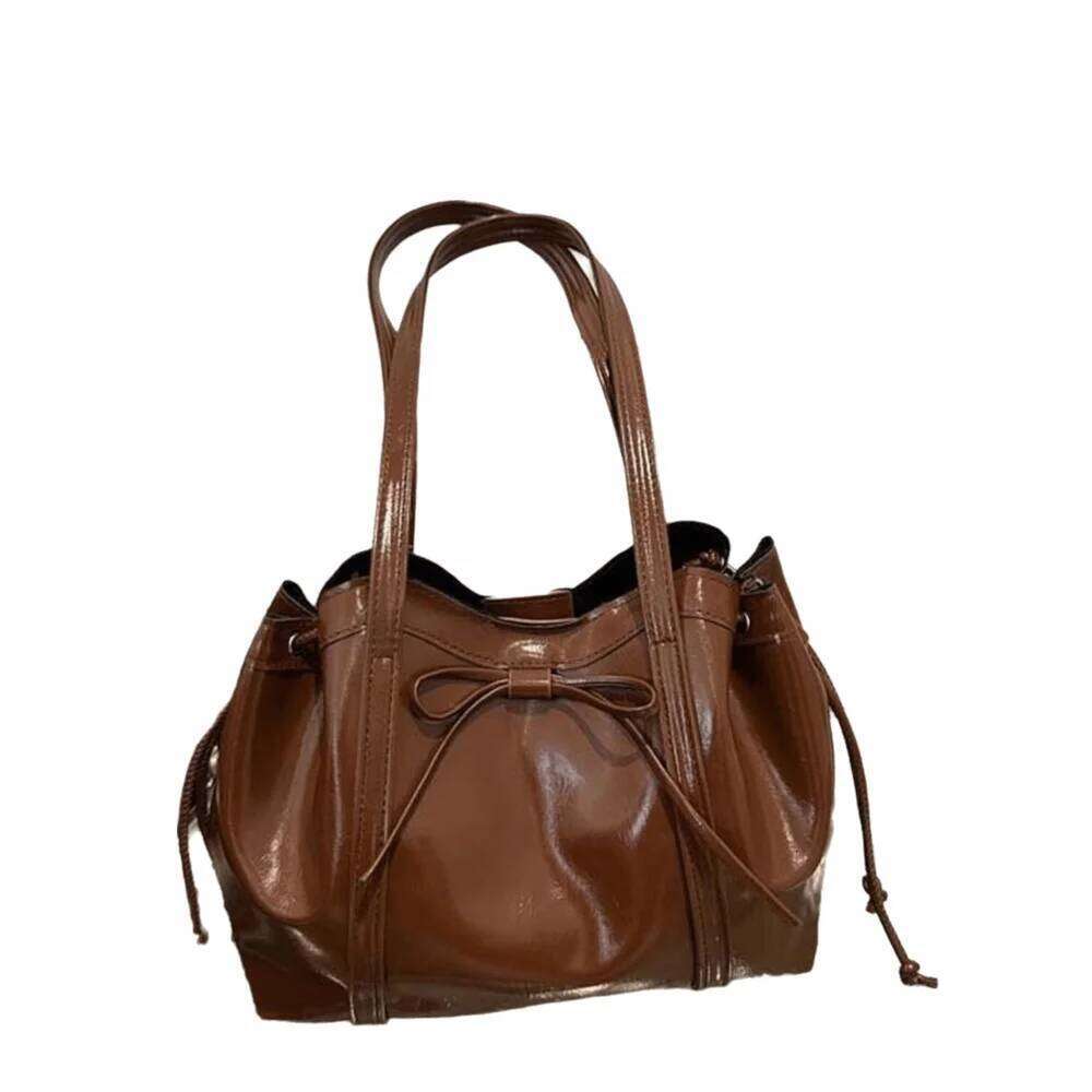 Solid Color Texture Tote Ribbon Magnetic Button Bow PU Shoulder Bag Waterproof Large Capacity Lady Underarm Pouch Women Y260205